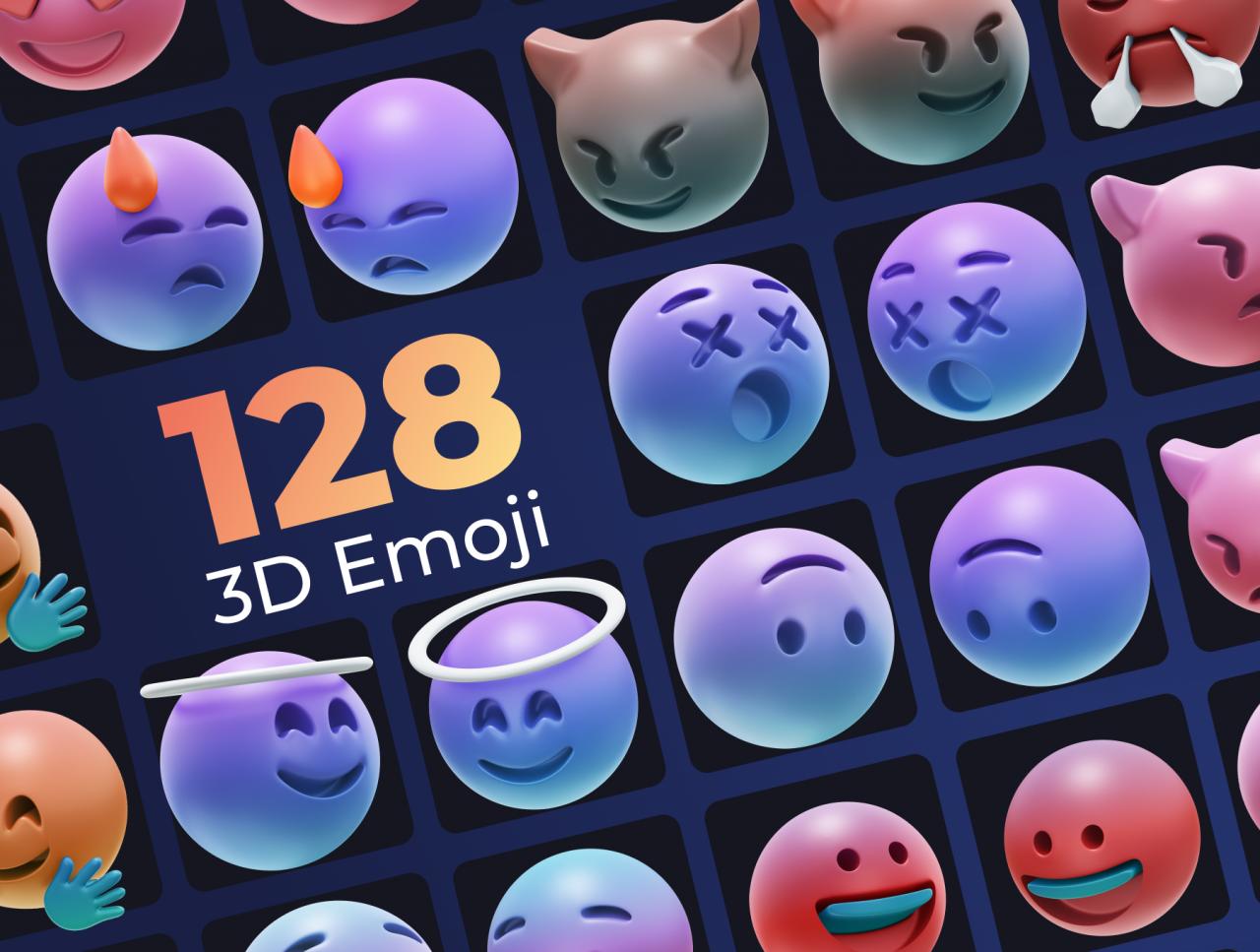 128款创意潮流3D立体emoji表情包png免抠icon图标插画设计素材插图追上云